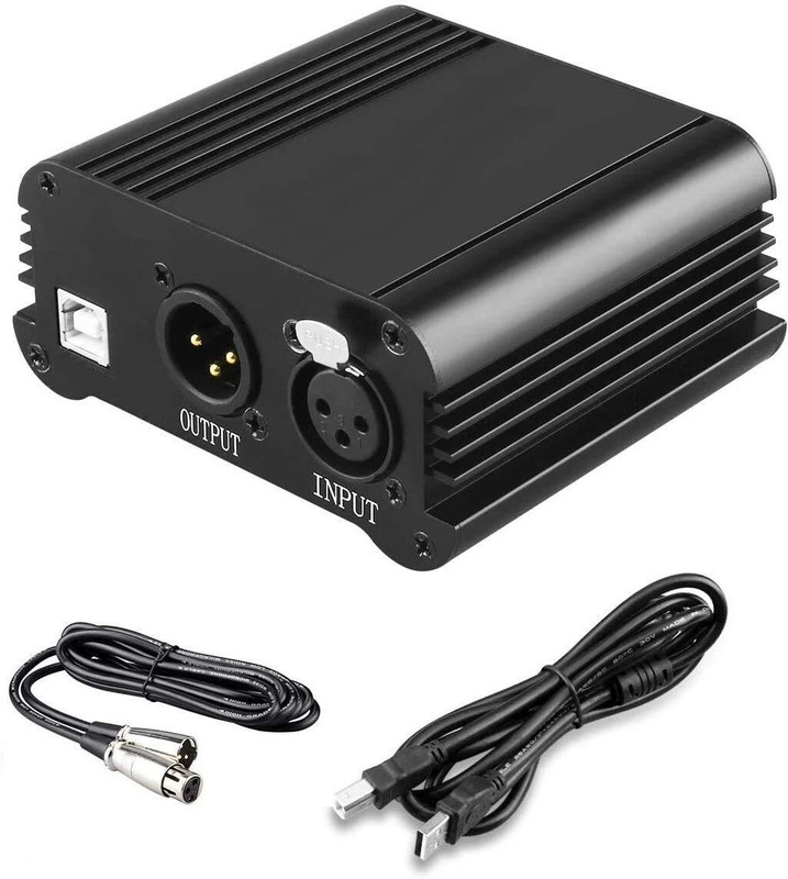 DawnRays 48V Phantom Power Supply with Adapter, BONUS+XLR 3 Pin Microphone Cable for BM 800 or Any Condenser Microphone Music Recording Equipment Phantom Power For BM 800 And any other condenser mic(Black)