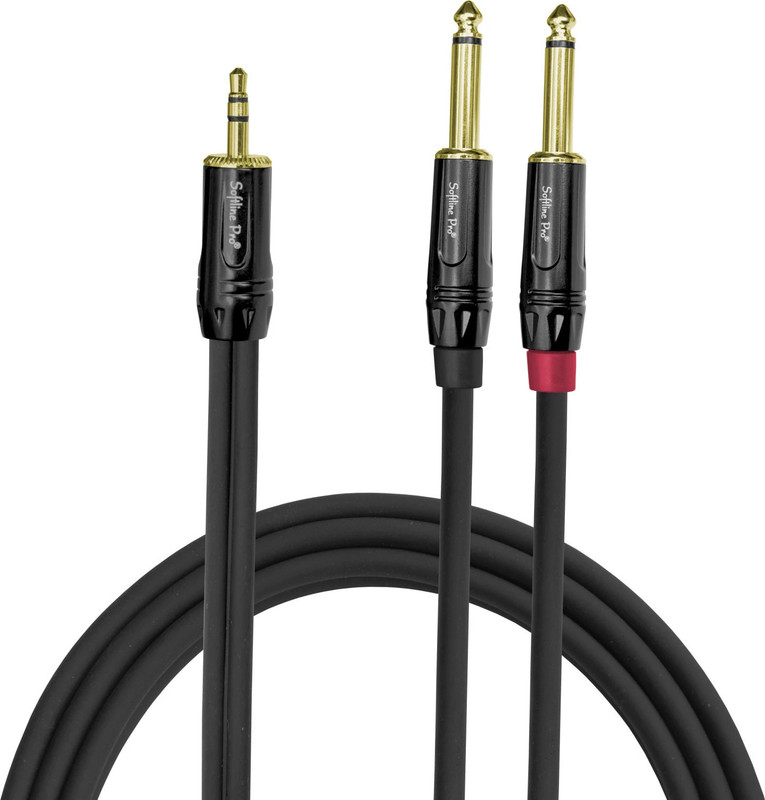 Softline Pro SPY03 3.5MM Stereo to 2 x 6.3MM Jack Mono 10 Ft / 3 Meter Cable Universal Compatibility Audio Equipment Gold Plated AUX(Black)
