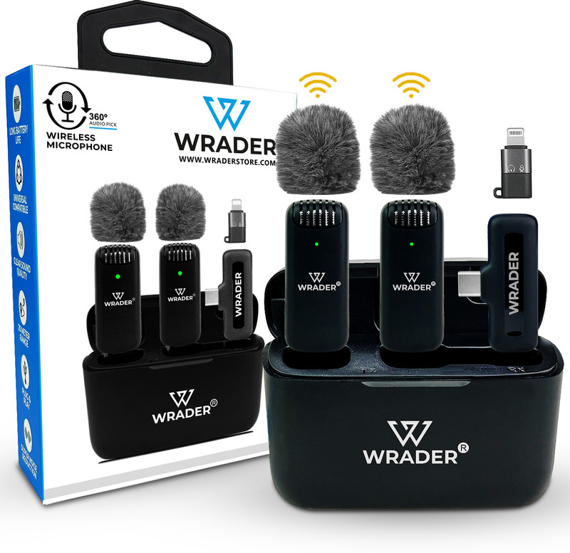WRADER Professional Wireless Mic with Muff Noise Cancellation for Video Recording Microphone