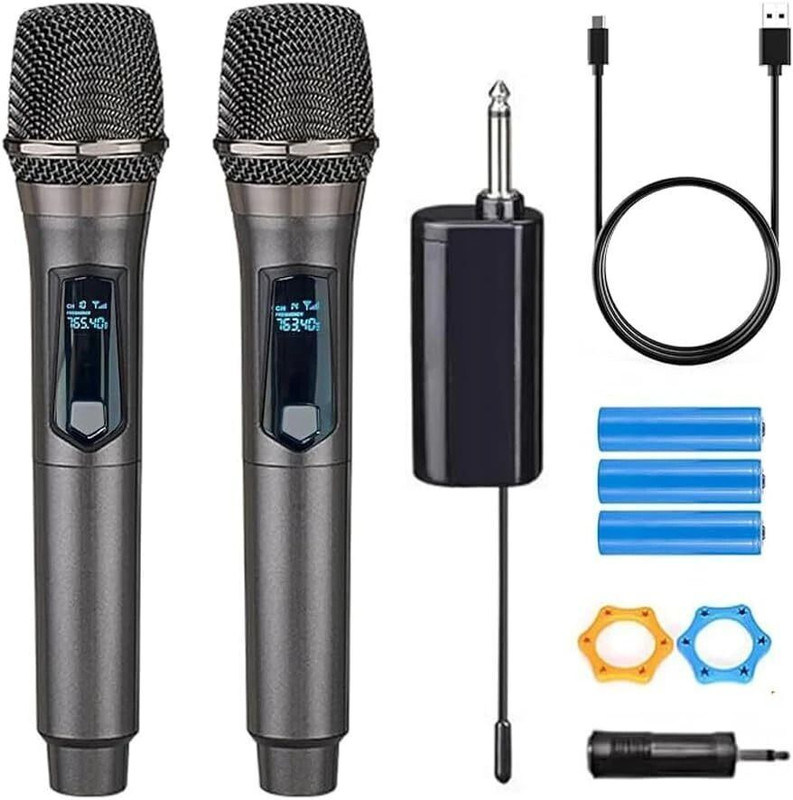 IMAGINEA Wireless Microphone, Rechargeable Wireless Dual UHF Dual Handheld Dynamic Mic for Karaoke Singing, Wedding, DJ, Party, Speech, Church, PA System,200ft(Black)