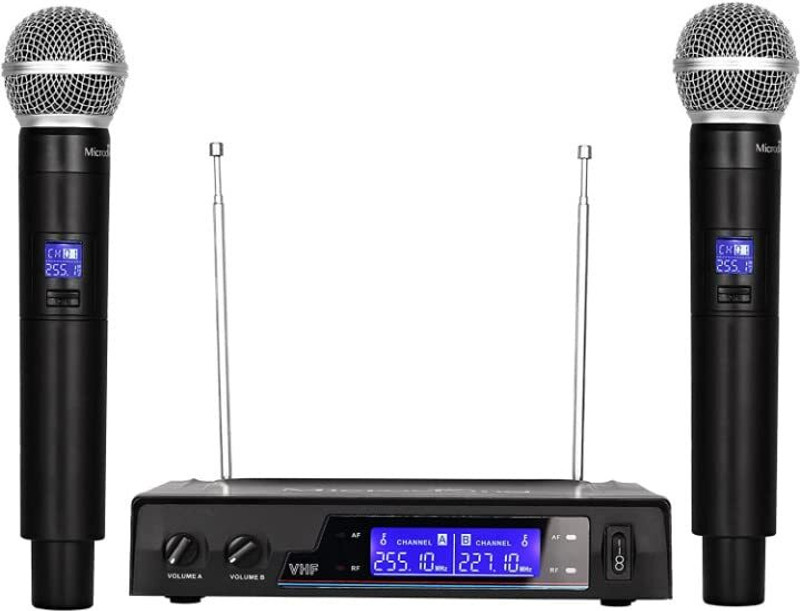 KH Wireless Microphone System-Dual UHF Independent Volume Controls Dynamic Mic Set Microphone Accessory(Black)