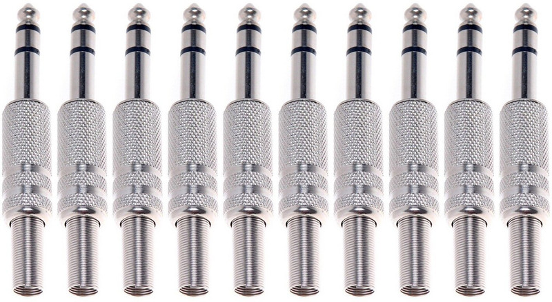 BALRAMA 10pc 6.35mm 1/4 Inch Stereo Silver Microphone Metal Pin Mic Pin Connector Male 100 W AV Control Amplifier(Silver)