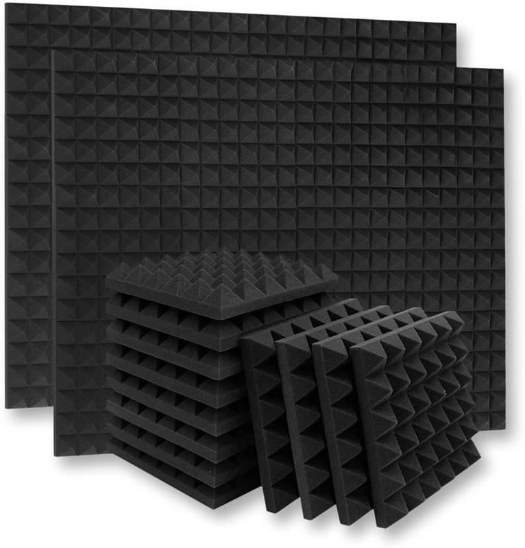 IMAGINEA Pyramid Acoustic Panels 12" X 12" X 2", 38 Kg/m³ High Density Premium Grade Studio Noise, Echo Reduction and Absorption, 3D Structure (Pack of 18)(Black)