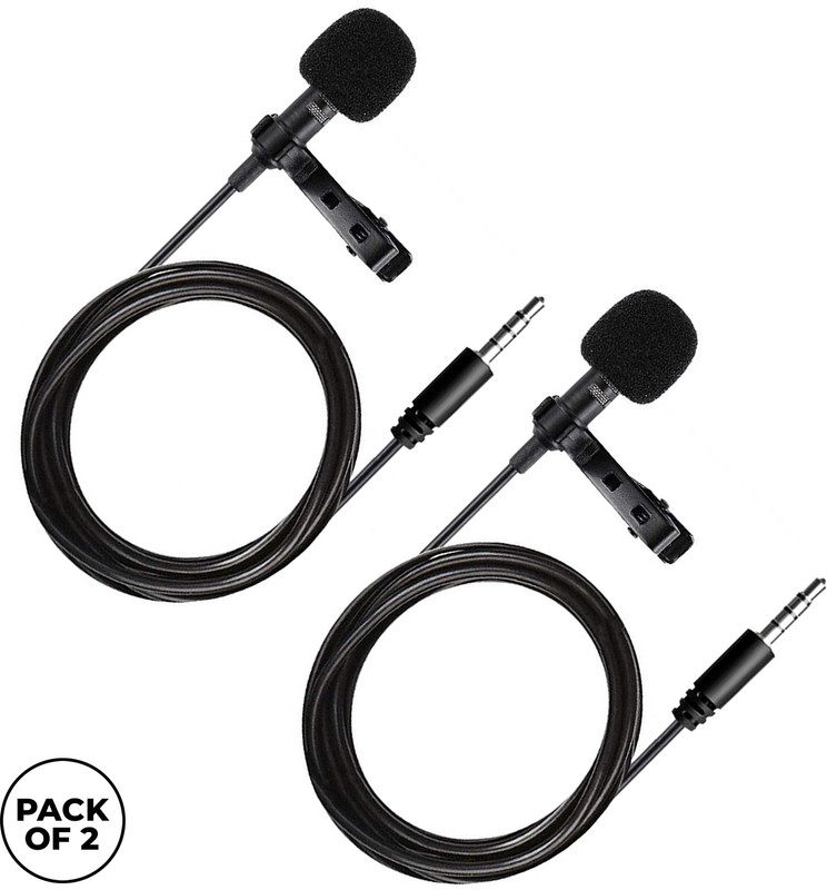 WRADER Omnidirectional 3.5mm Mic Lavalier Mic for Youtube Voice Recording ASMR and Vlog Mobile Collar Microphone - PACK OF 2(Black)