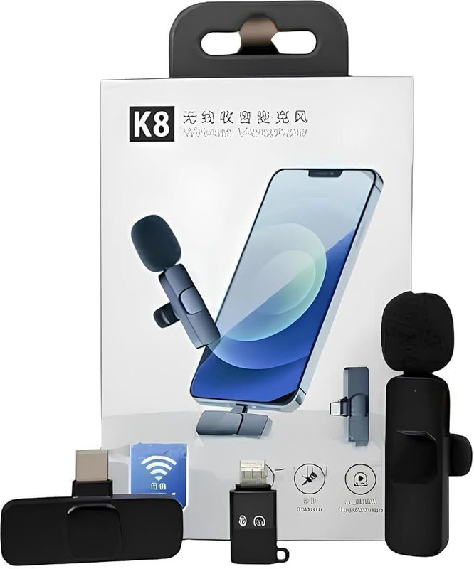PABAH K8 Wireless Microphone Clip on Collar Mic, Digital Mini Lavalier Microphones Wireless Microphone(Black)