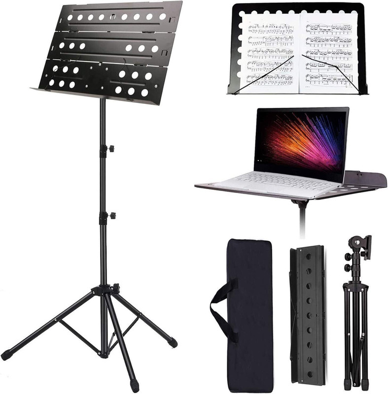 SOUVENIR Orchestral Music Notation Stand for Singers Portable Folding Music Stand Holder Heavy Book Singing Stand Script Stand with Music Sheet Clip Holder Tripod Base For Books, Notes, Lyrics Stand with Carrying Bag, Metal Music Stand(Black)