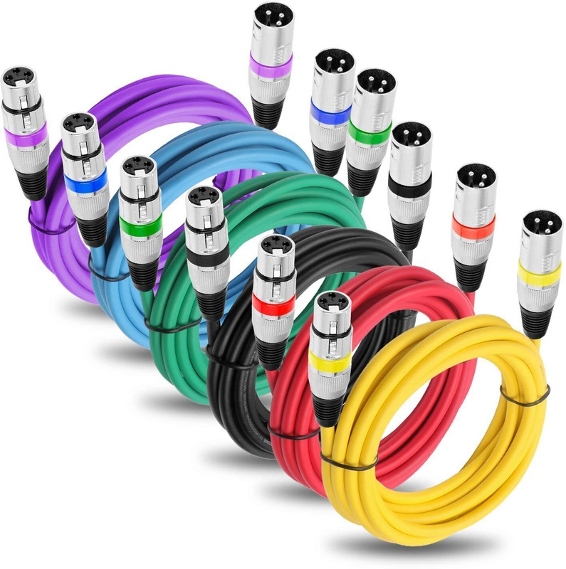MORTAS 6pcs XLR Male To XLR Female Cables for mixer,Stage light,Camera,Microphone (1.5meter) XLR Male Plug to Female Jack Microphone Cable(maliticlour)