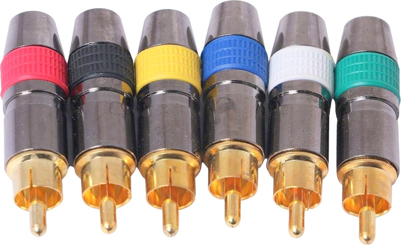 BALRAMA TV-out Cable 6pc Gold Plated RCA Plug Male Solderless Jack Adapter Audio Video Connectors Pin(Multicolor, For TV)