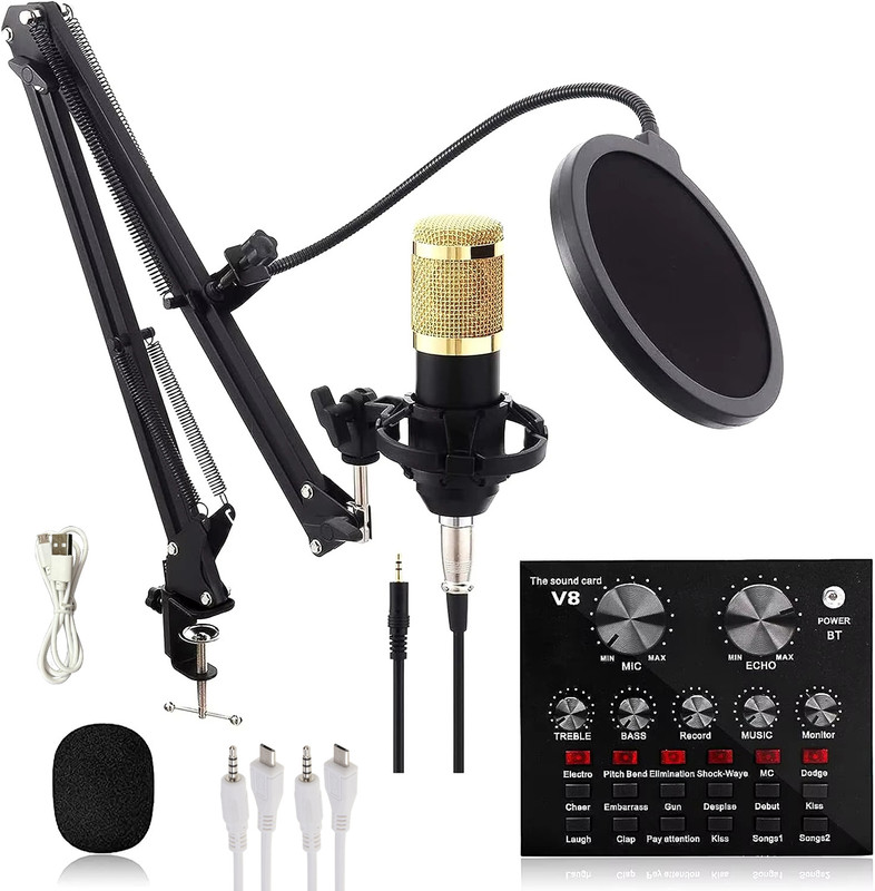 WRADER Professional Condenser Mic with Sound Card Studio Microphone Set for Recording Microphone