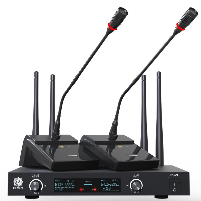 Digimore D-610 Dual UHF Wireless Gooseneck Podium Mic |300ft Range| Meeting & Conferences Microphone