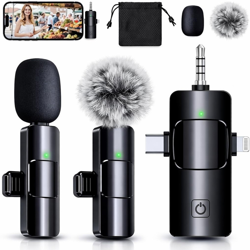 Primate X11 3-in-1 Wireless Lavalier Mic for iPhon-e Android DSLR with Noise Reduction Microphone
