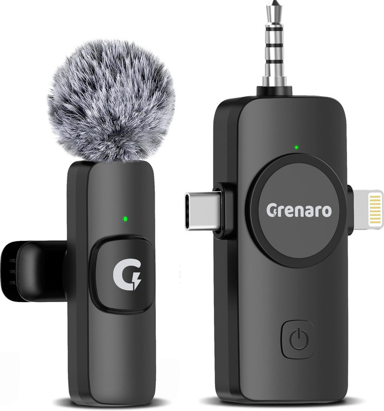 Grenaro 3 in 1 Mic for Youtube, Wireless Mic for iPhone/Android USB-C/DSLR Camera Plug Microphone