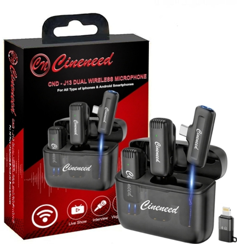 Cineneed -J13-with Charging Case-All Types of Smartphone, iphone Compatible Dual Wireless Microphone
