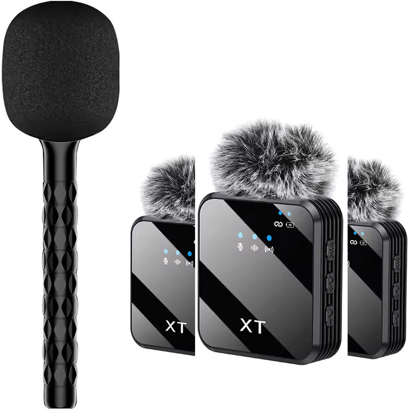 MOOZMOB Microphone Handheld Stick with Noise-Cancelling Wireless Mic for Interviews Vlog Microphone
