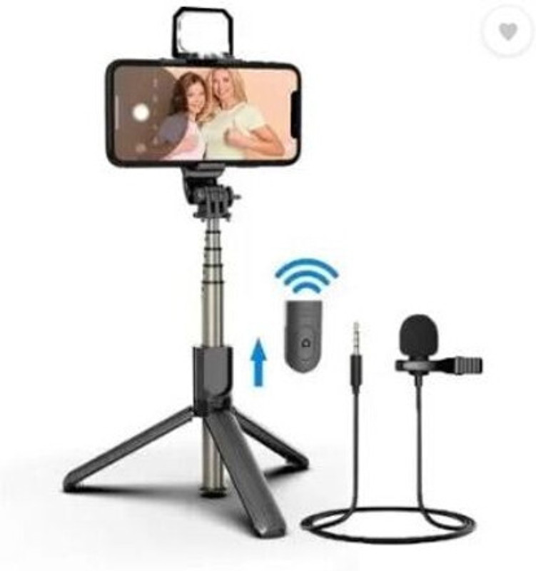 aybor selfie stick with LED light+Collar Microphone In mobile holder Tripod, Microphone