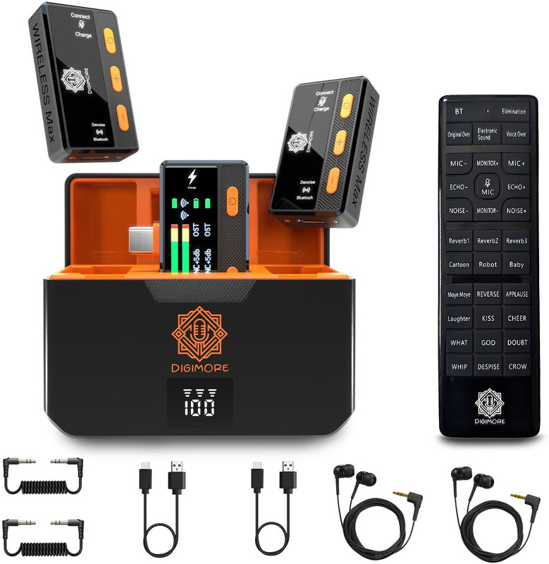 Digimore D-460S Dual Wireless Mic| 200ft Range| 48Hrs Battery| Remote Control| Voice Mode Microphone