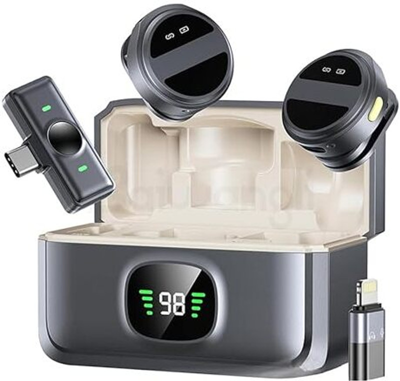 PAPLAJ ENTERPRISES Magnetic Wireless Mic with Display Lavalier Mic for YouTube & Vlogging Microphone