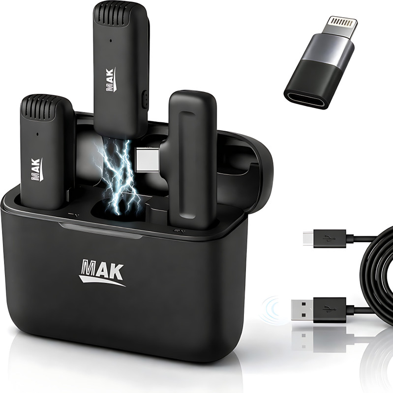 MAK Dual Wireless Mic with Charging Case Microphone