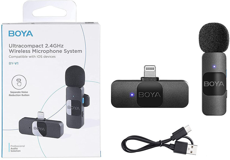 BOYA BYV1 Lightning 2.4 ghz Omnidirectional Wireless System with a Transmitter Camera Microphone