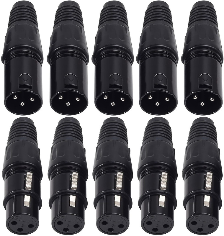 BALRAMA 10pcs 3 Pin Male & Female MIC Black XLR Connector Audio Jack Microphone Socket 0 W AV Power Amplifier(Black)