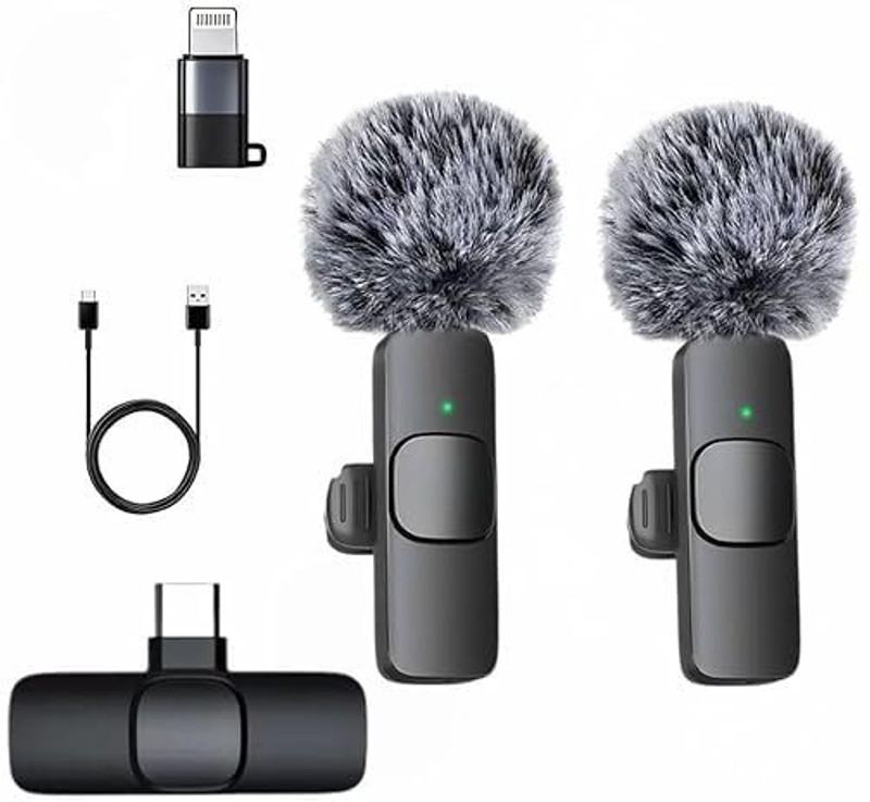 MOBONE ®K9 Wireless Dual Mic Plug & Play with Type-C/ios Noise Cancelling Fur Recording Microphone