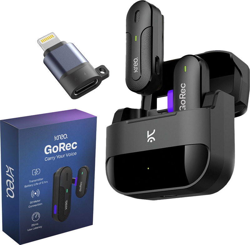 Kreo GoRec Wireless Mic with Charge Case USB-C & Lightning support for iPhone/Android Microphone