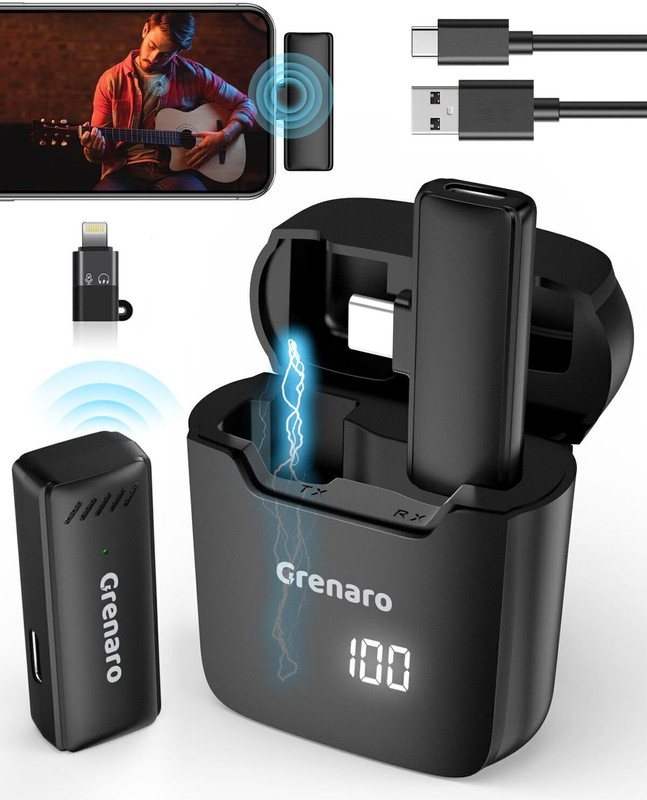 Grenaro Wireless Mic with Digital Display Charging Case, Type-C Android (Singel Android) Microphone