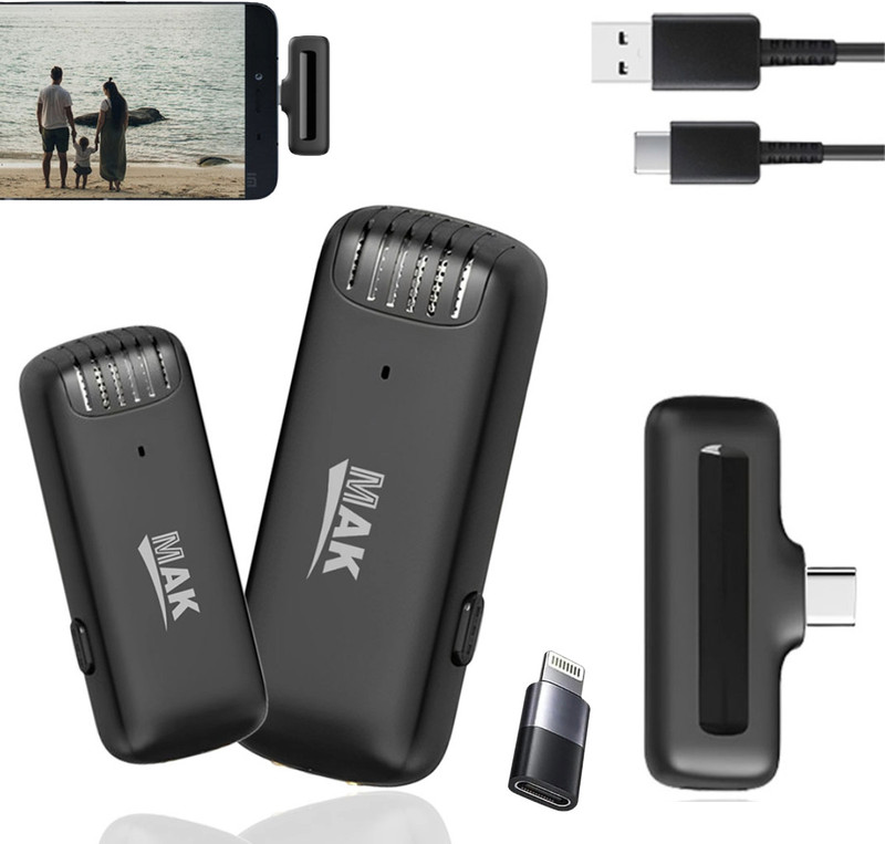 MAK Dual Wireless Mic with Active Noise Cancellation, Play for Vlog Recording Video Microphone