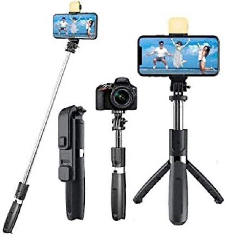 samipna R1s-Bluetooth Extendable Selfie Stick with Remote 2 Level Fill Light Microphone Microphone