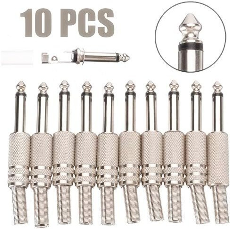 BALRAMA 10pc 6.35mm 1/4 Inch Stereo Silver Microphone Metal Pin Mic Pin Connector Male Straight TRS Patch Cable(3 cm in Length)