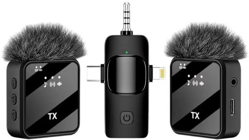 Inner Dual Microphone Wireless Lavalier Mic With Wind Sleeve Vlogging Collar Clip Microphone