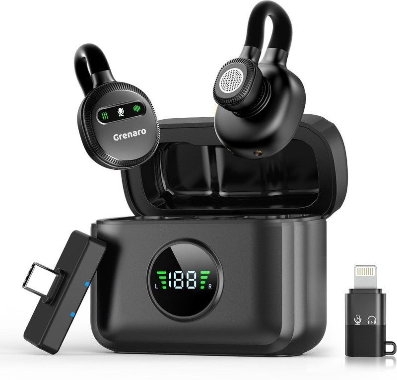 Grenaro Wireless Mic for YouTube, Hidden Mike for Vlogging, with 52H Charging Case Microphone