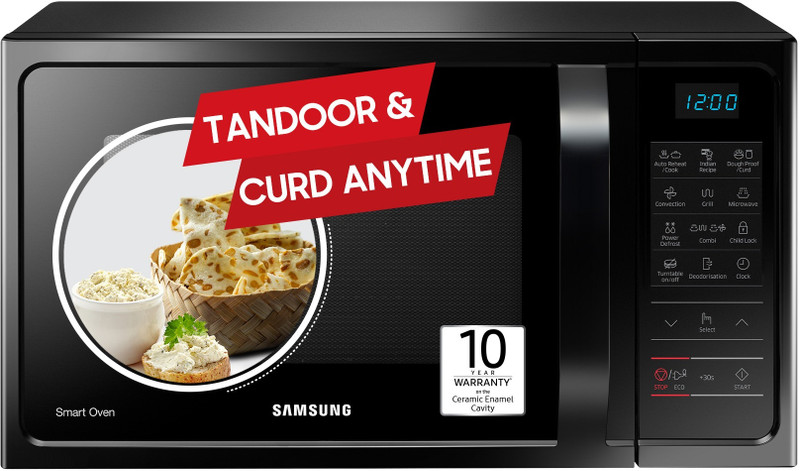 Samsung 28 L Curd Making, Pre heat, Eco Mode, Power Defrost, Auto Cook Convection & Grill Microwave Oven(MC28A5013AK, Black)