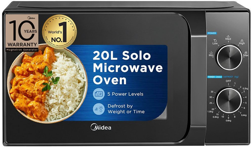 Midea 20 L 5 power levels &amp; Defrost function Solo Microwave Oven(MMO20CXA-MMPEBK, Black)