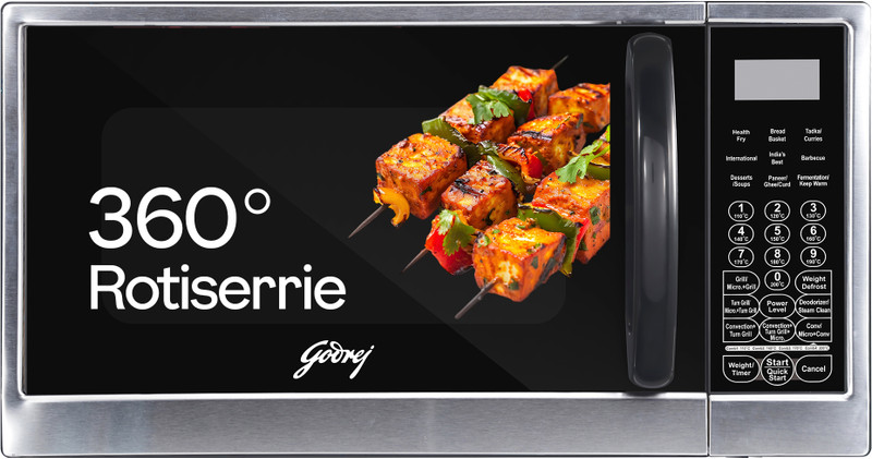 Godrej 30 L Rotisserie, Stainless Steel Cavity, Dual Grill Technology and 375 Instacook Menus Convection Microwave Oven(GME 530 CR1 SZ, Black)