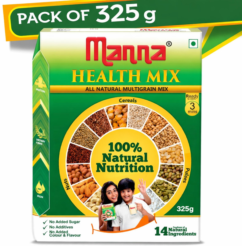 Manna Health Mix - Zero Sugar| No Junk Kids Nutrition Drink with Millets & Multigrains(300 g)