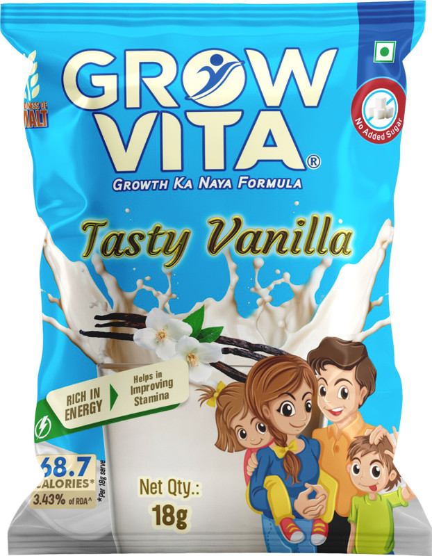Grow Vita Growth ka Naya Formula Grow Vita- Growth ka naya formula, 0%ADDED REFINED SUGAR 18GMS,PACK OF 7(7 x 18 g)