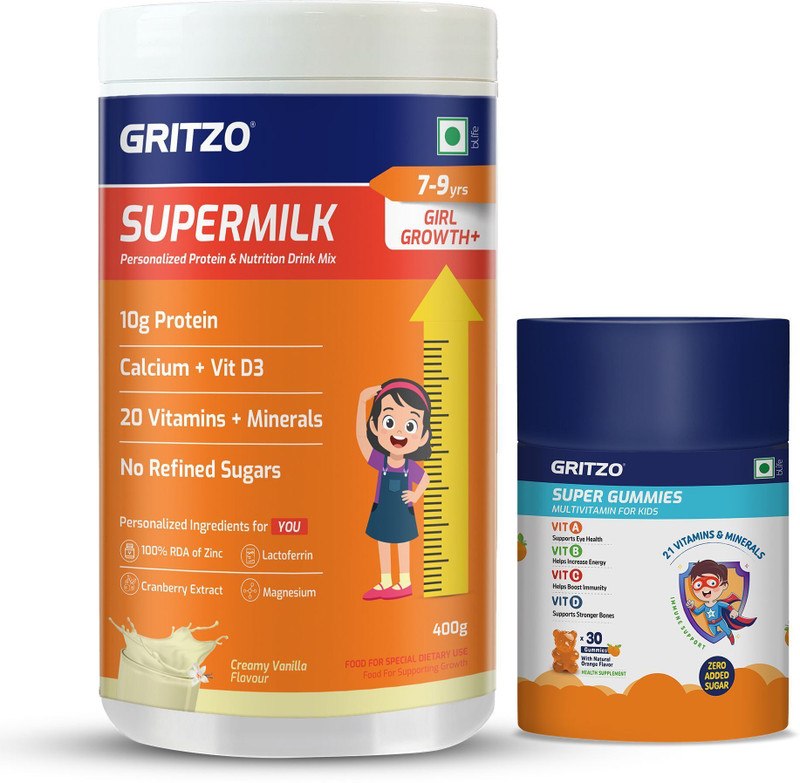 Gritzo SuperMilk Growth+ (7-9y Girls) Creamy Vanilla & Super Gummies(400 g)