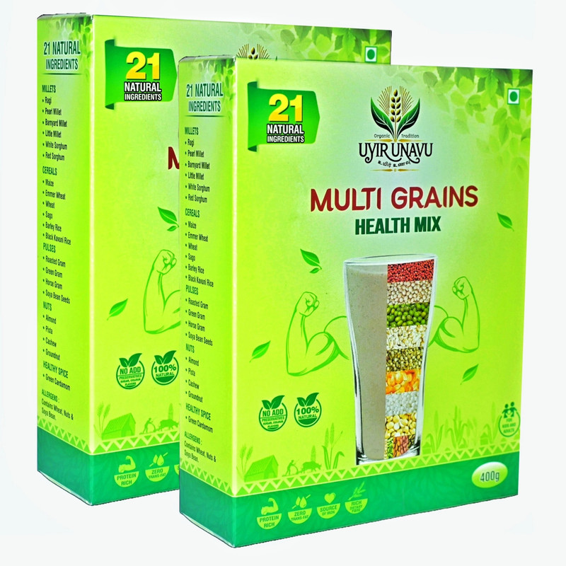 Uyir Unavu Organic Foods Multi Grains Health Mix Powder for Kids & Adults | 21 Natural Ingredients(2 x 400 g)