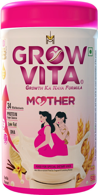 Grow Vita Growth ka Naya Formula Nutritious Protein Powder for Pregnant and lactating mothers,Vanilla Flavor(500 g)