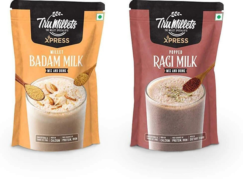 Trumillets Xpress Healthy Millet Drink Instant Mix Popped Ragi Milk & Badam Milk(2 x 200 g)