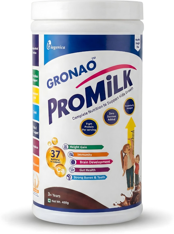 Gronao ProMilk Height Plus, Kids Protein Powder 3+year, Rich Chocolate(400 g)