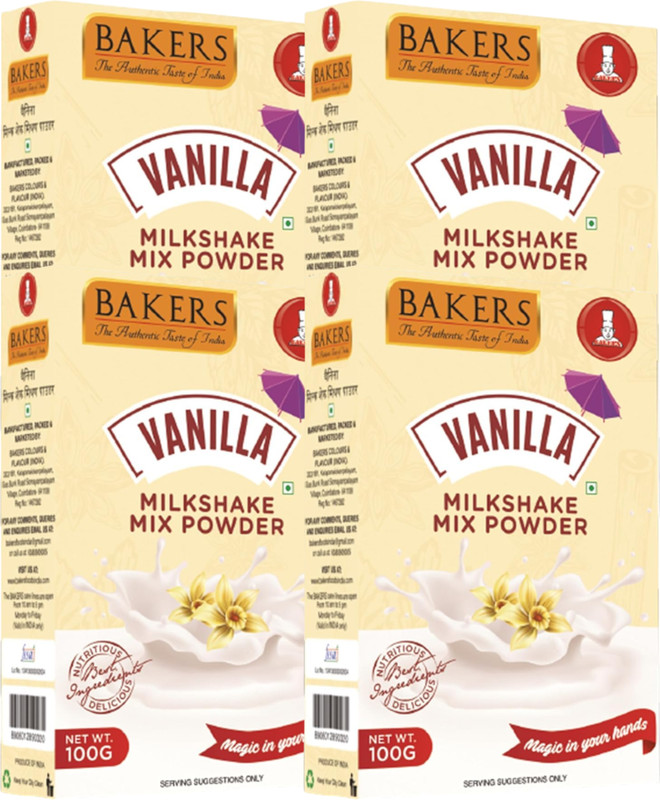 Bakers Milk Shake Mix | Vanilla Flavour | Instant Drink Mix| Smooth as Silk(4 x 100 g)
