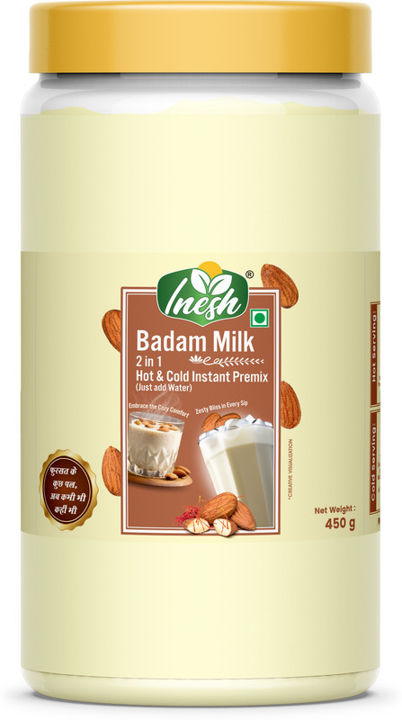 inesh Badam milk 2 in 1 hot & cold instant premix (just add water) jar 450g(450 g)