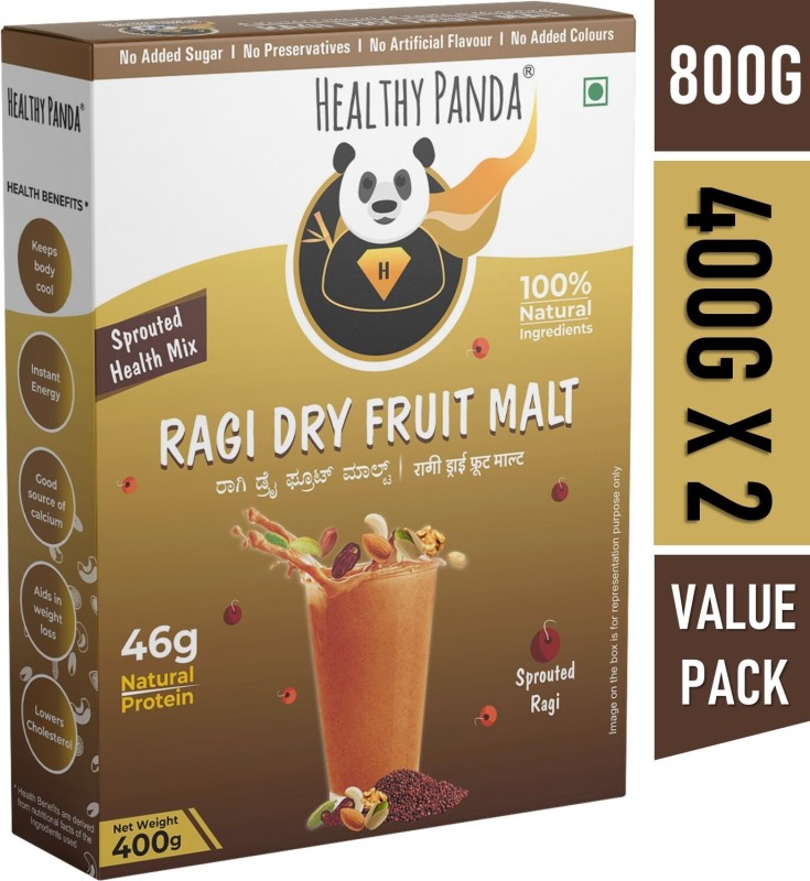 HEALTHY PANDA Sugar free Sprouted Ragi Dry fruit with Dry fruit powder for Kids & adults(2 x 400 g)
