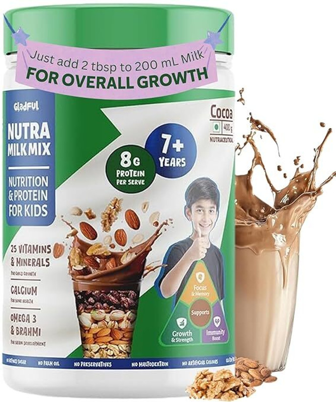 Gladful Chocolate Nutramilk for Kids 2+ Years | Better Immunity & Strength | 6g Protein(400 g)