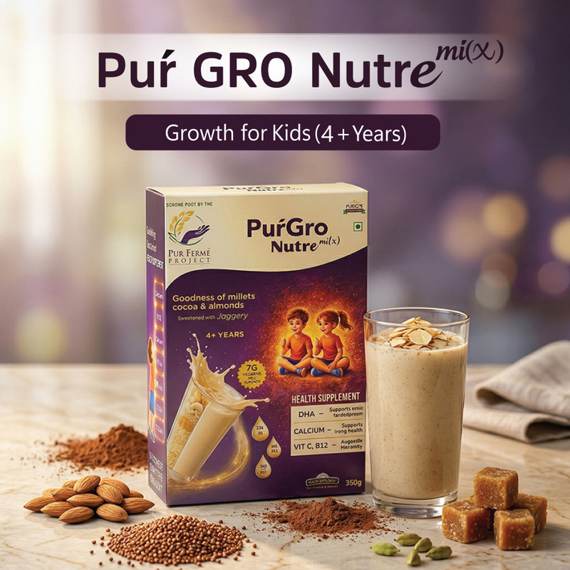PurFerme Project Pur' Gro Nutremix-Health Supplement|Millets, Cocoa & Almonds|7g Protein|4+yrs(350 g)