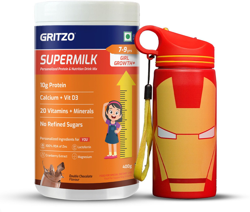 Gritzo SuperMilk Growth+ (7-12y Boys), 10g Protein Powder, Double Chocolate(400 g)