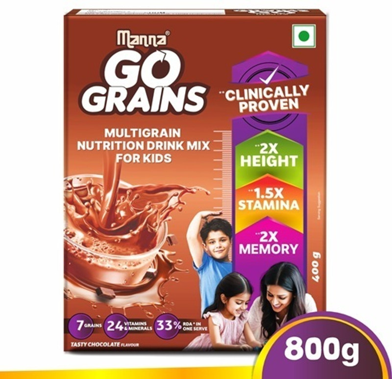 Manna Go Grains Multigrain Kids Drink | Clinically Proven 100% More Growth in 90 Days*(2 x 400 g)