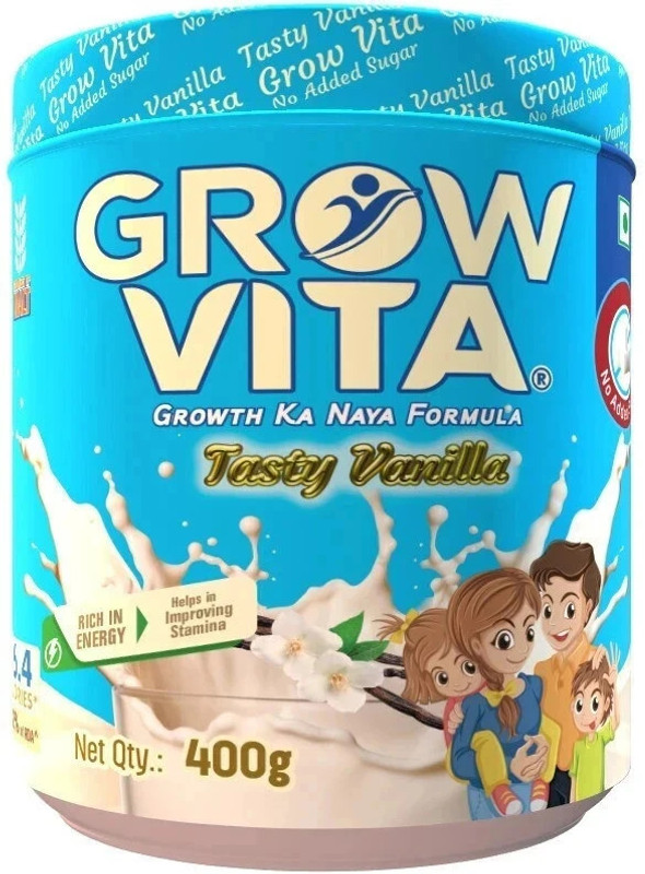 Grow Vita Growth ka Naya Formula Nutrition Malt-Based Milk Drink with Added Nutrients No Sugar Vanilla Flavor.(400 g)